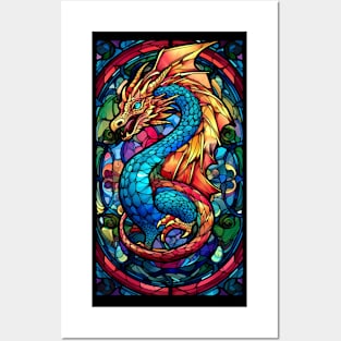 Stained Glass Style Dragon Design Posters and Art